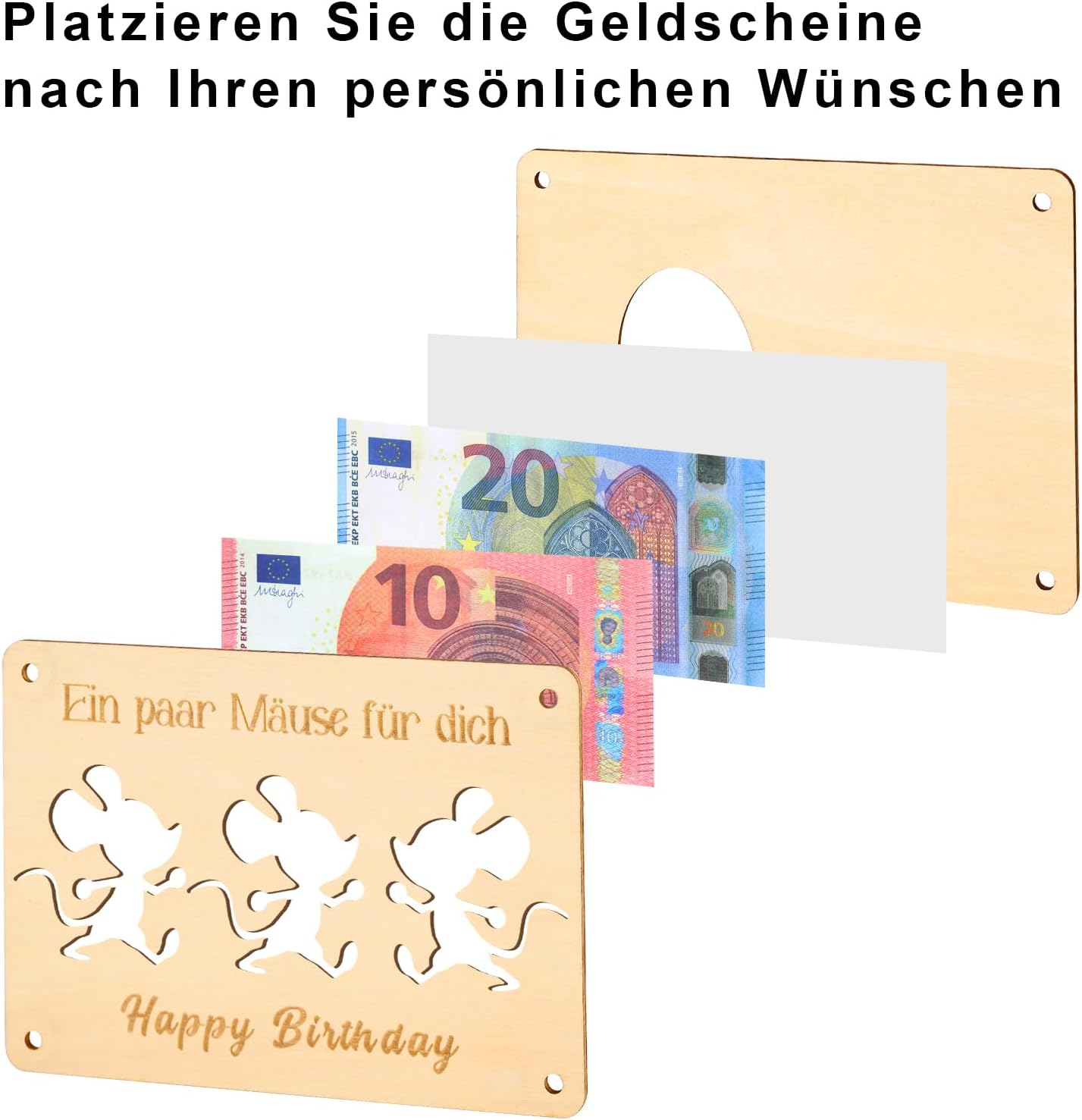 XL Geldgeschenk aus Holz (Mäuse)