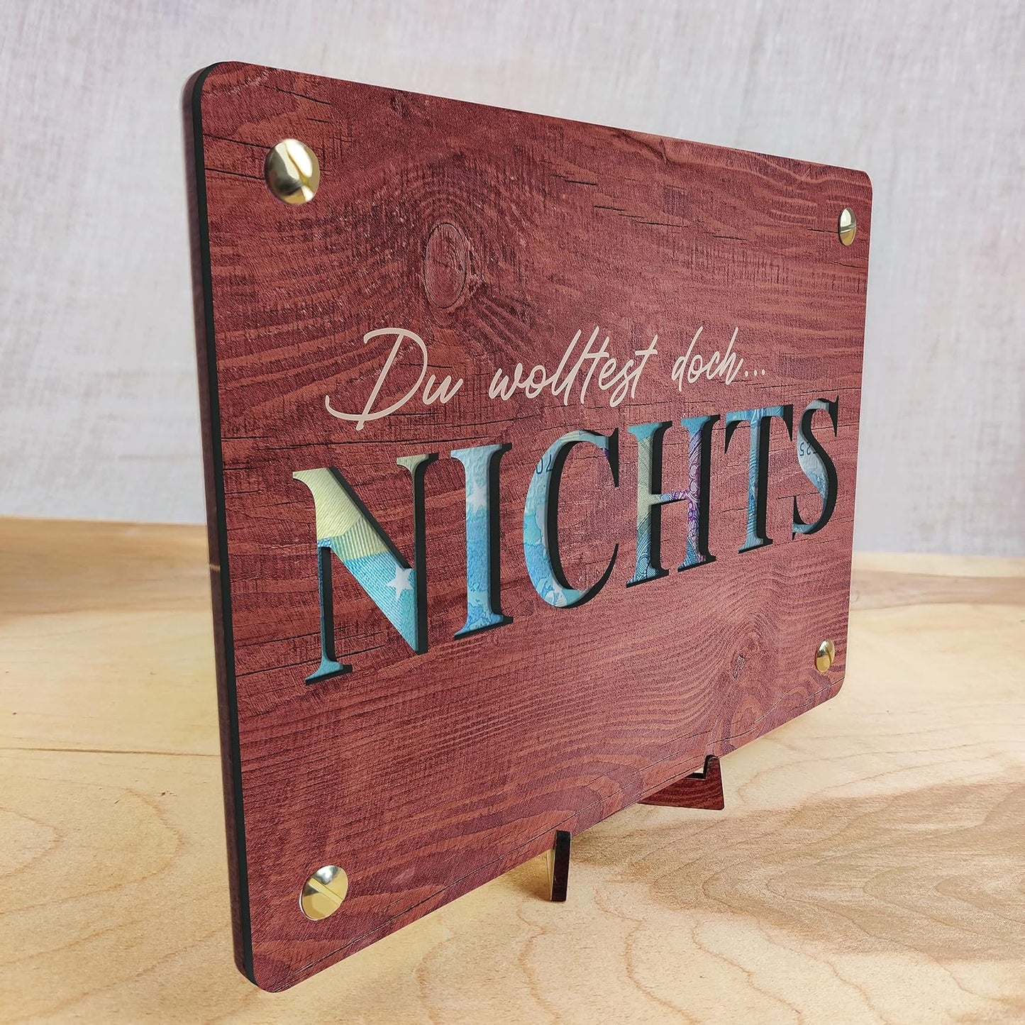 XL Geldgeschenk aus Holz inkl. Ständer